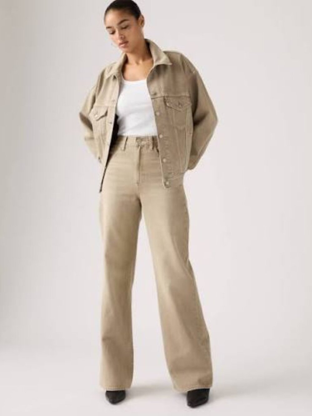 100% Cotton Levi’s Beige Ribcage Wide Leg Jeans